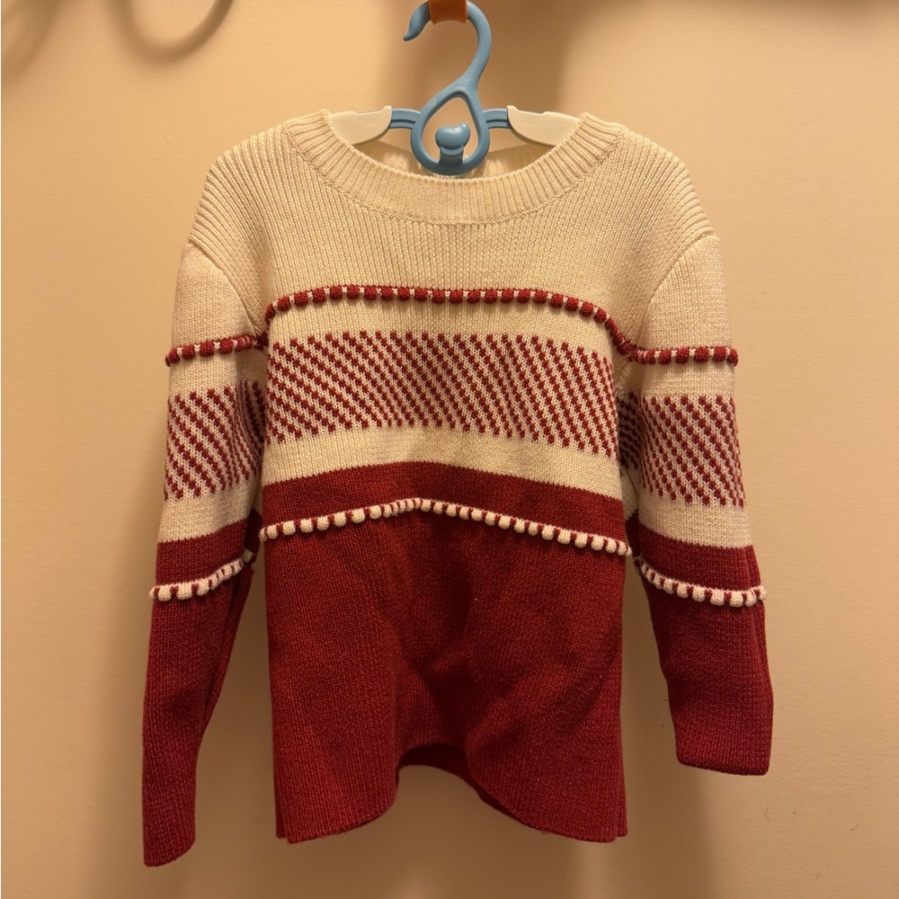 Red and Cream Women's Sweater